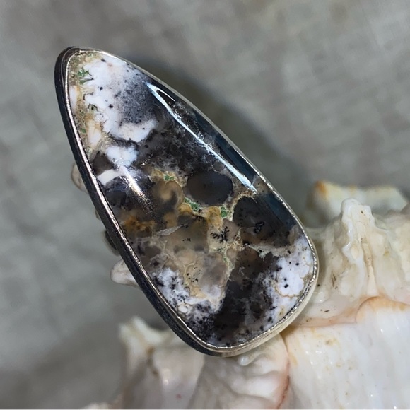 Exotic Dendritic Opal Handcrafted teardrop ring - Picture 1 of 8
